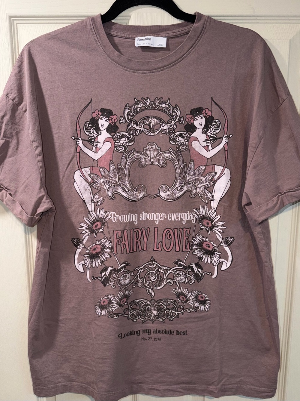 Bershka Mauve Graphic 'Fairy Love' Tee